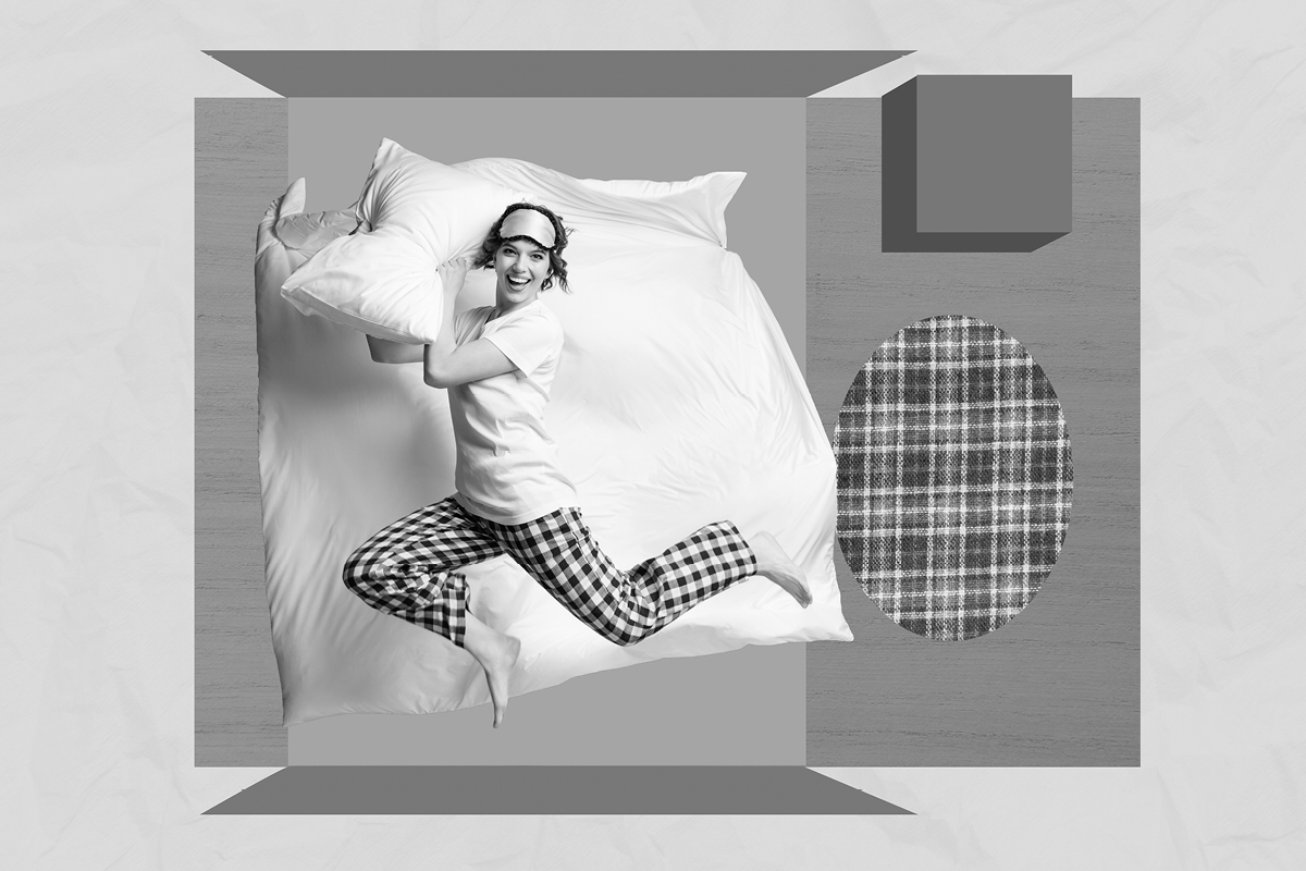Photo of woman jumping in bed